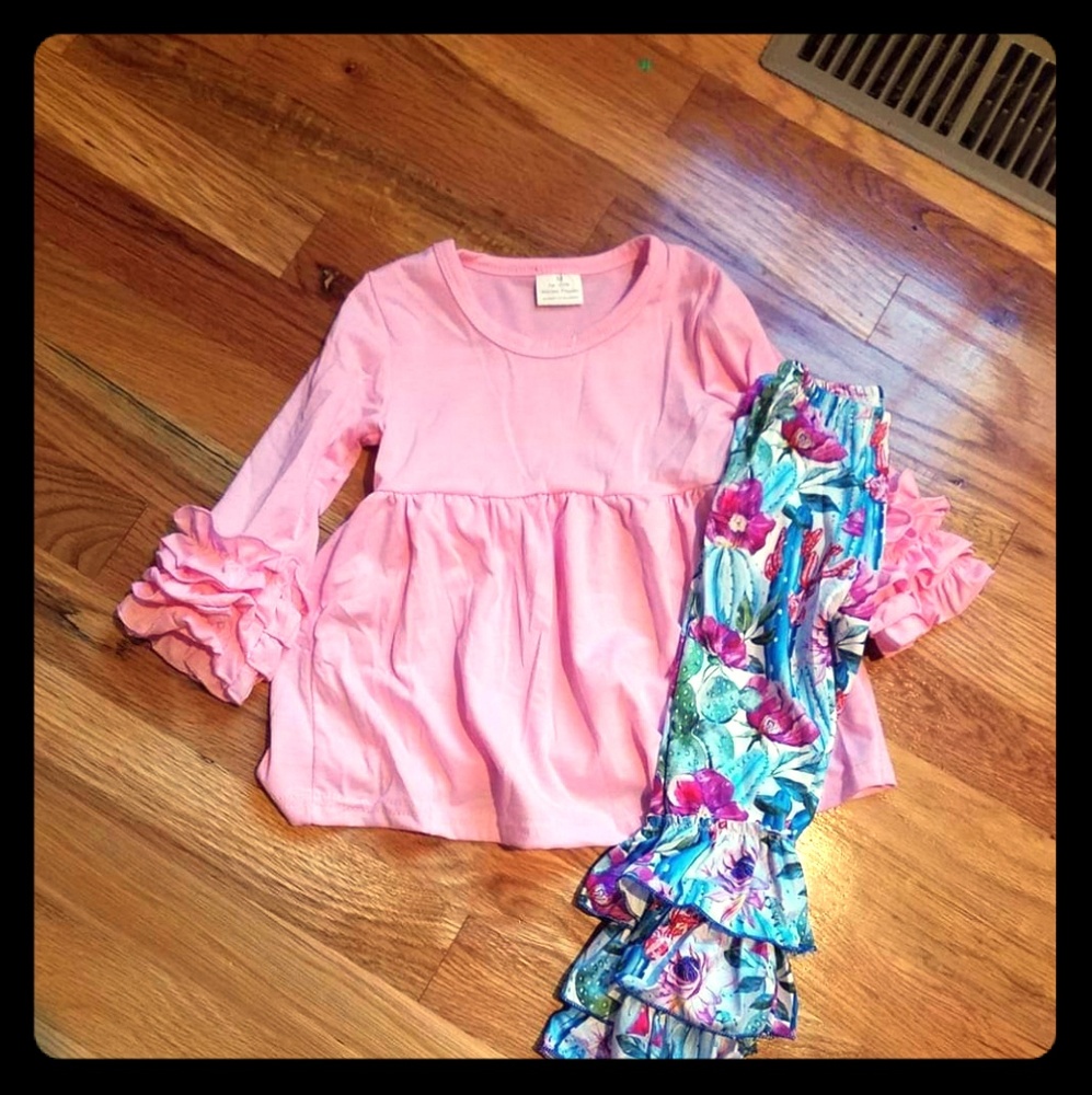 Pink top ruffle cactus ruffle pant set